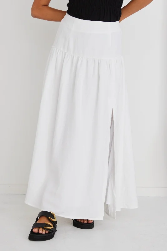 Aquarius White Linen Tiered Split Front Maxi Skirt