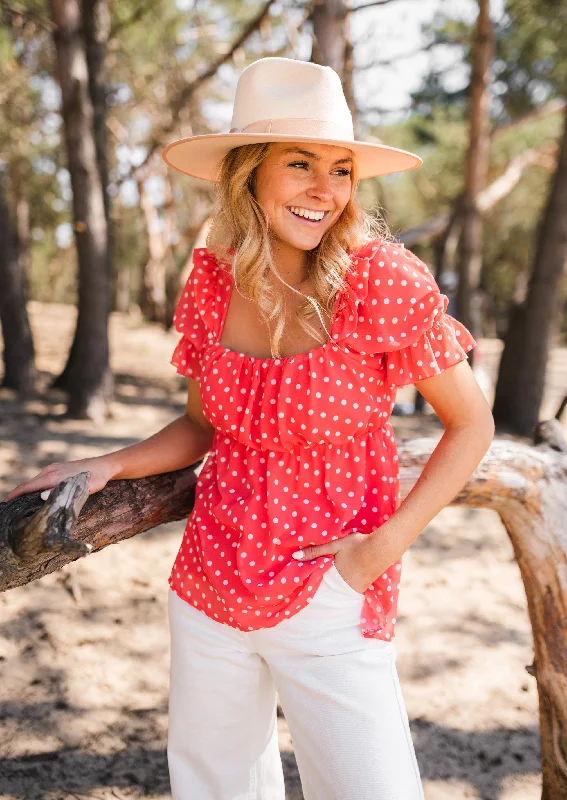 Blouse Syra à pois - corail