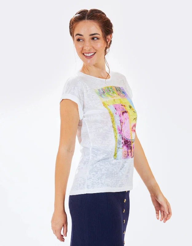 Camiseta Manga Corta con Strass Blanco - Til