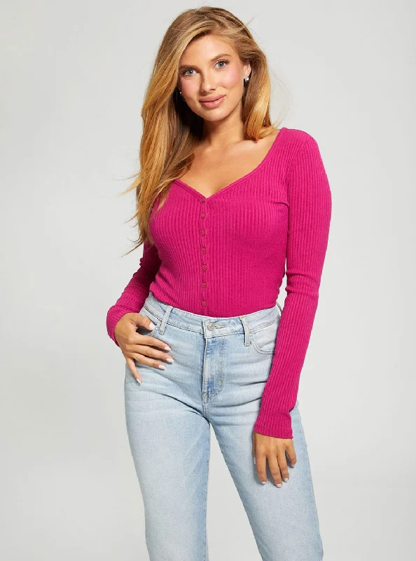 Eco Magenta Raylynn Rib Henley Top