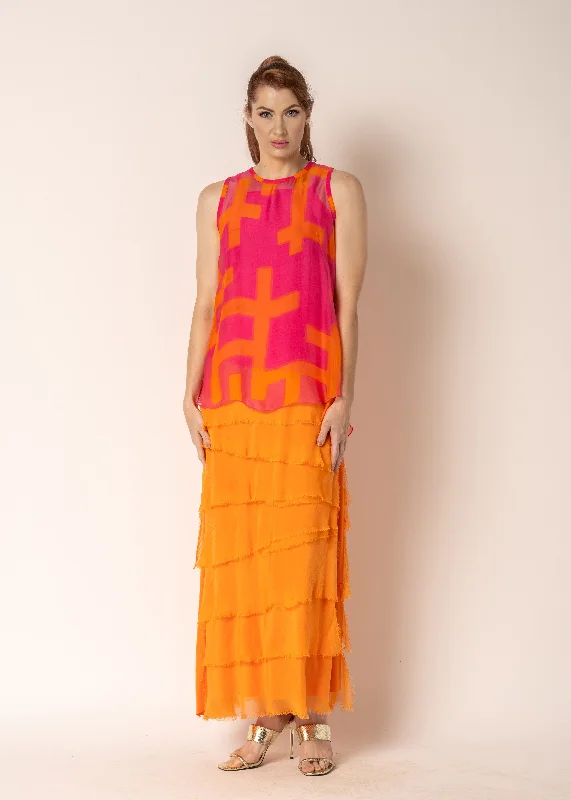 Fifi Silk Skirt in Sunset Orange