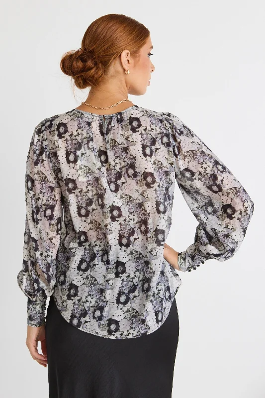 Frankie Lilac Garden Floral LS Crew Neck Top