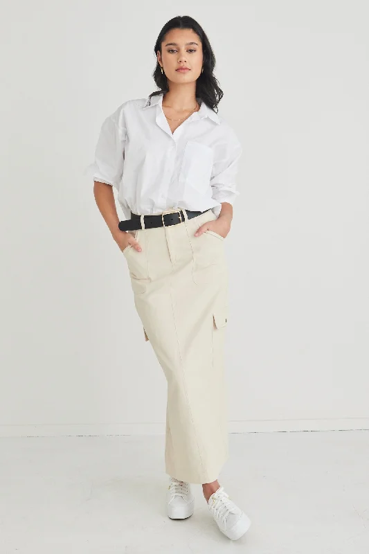 Frank Ivory Cotton Utility Midi Skirt