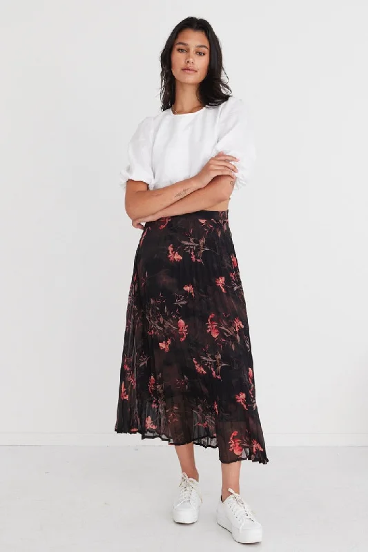 Glamour Black Orchid Chiffon Pleated Midi Skirt