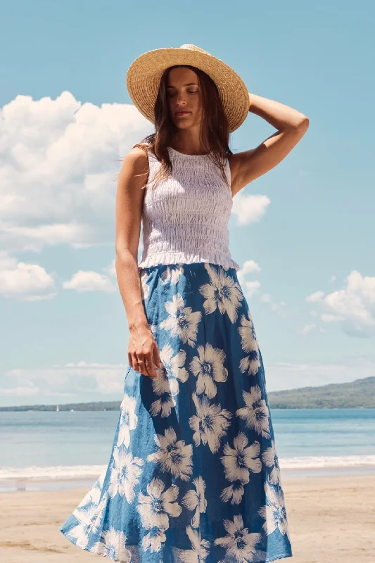 Haven Hibiscus Linen Floaty Bias Cut Maxi Skirt