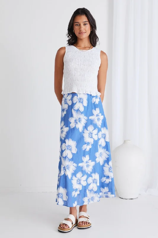 Haven Hibiscus Linen Floaty Bias Cut Maxi Skirt