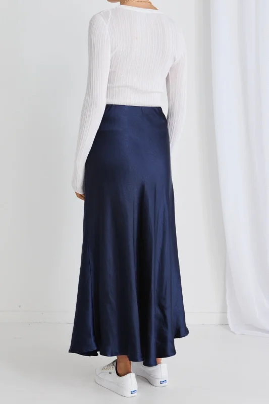 Haven Midnight Satin Bias Cut Maxi Skirt