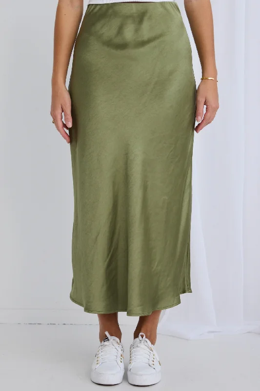 Ivy Moss Satin Bias Midi Skirt