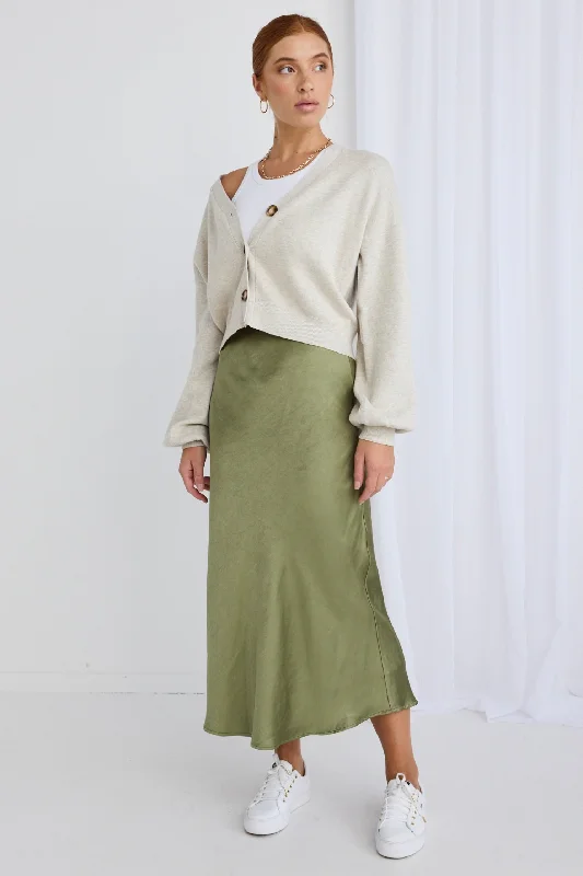 Ivy Moss Satin Bias Midi Skirt