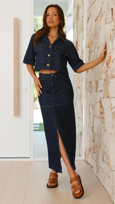 Kaili Button Up Cropped Shirt - Indigo Denim