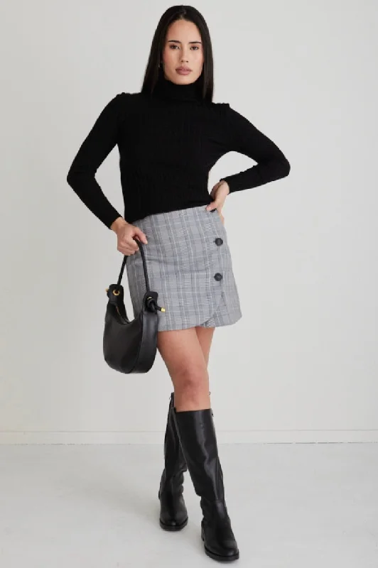 London Grey Check Button Mini Skirt