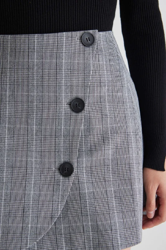 London Grey Check Button Mini Skirt