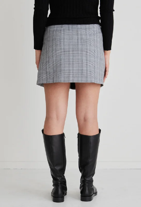 London Grey Check Button Mini Skirt