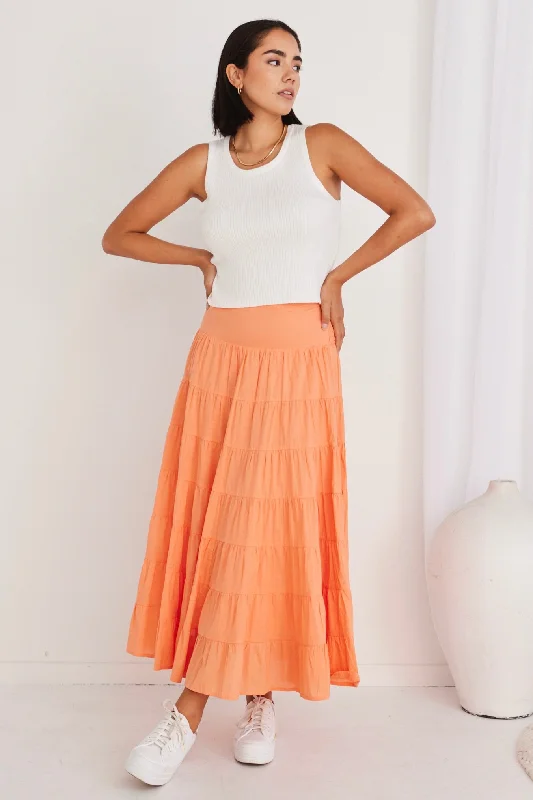 Lyrical Melon Cotton Voile Multi Tiered Maxi Skirt