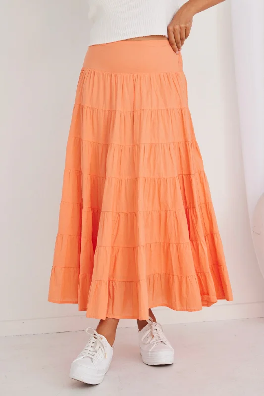 Lyrical Melon Cotton Voile Multi Tiered Maxi Skirt