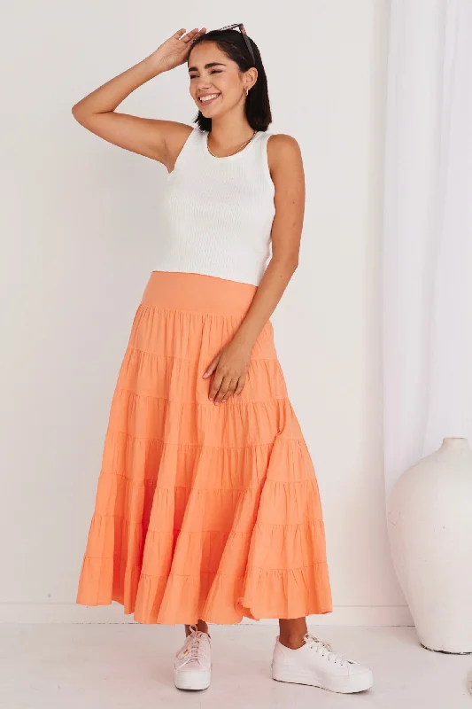 Lyrical Melon Cotton Voile Multi Tiered Maxi Skirt