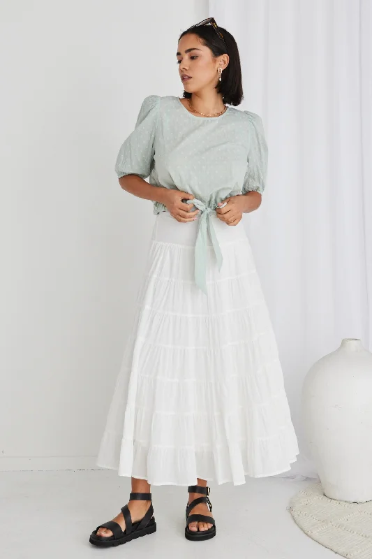 Lyrical White Cotton Voile Multi Tiered Maxi Skirt