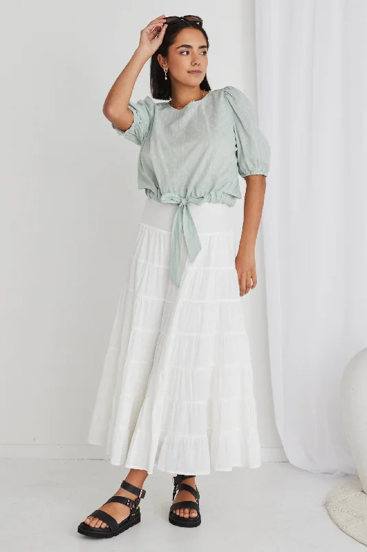 Lyrical White Cotton Voile Multi Tiered Maxi Skirt