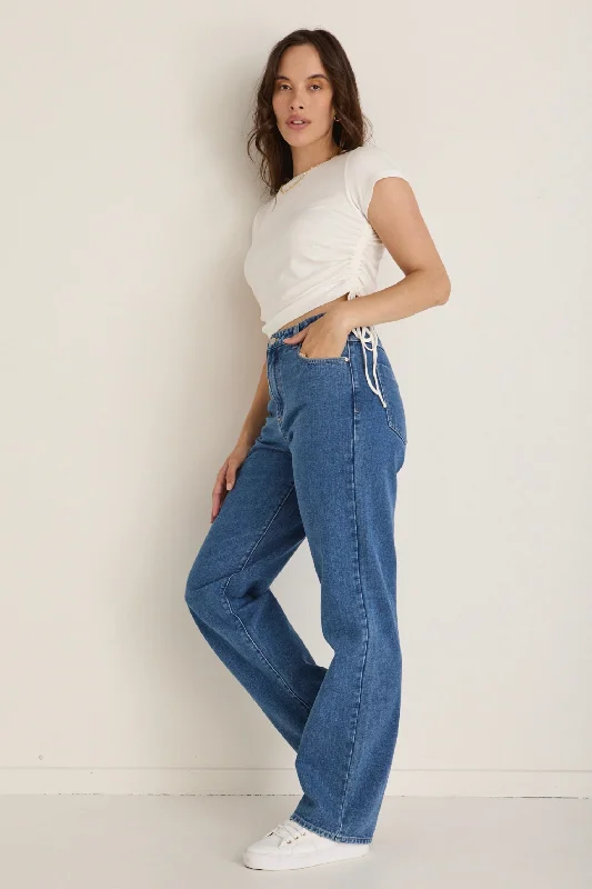 Perfect White Rib Rouched Side Crop Tee