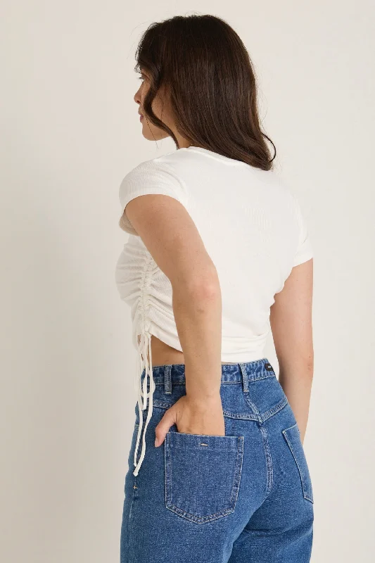 Perfect White Rib Rouched Side Crop Tee