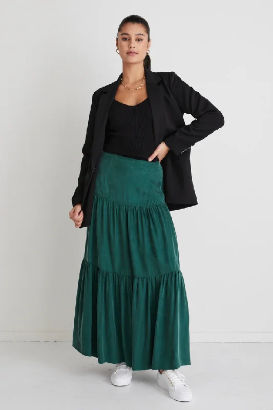 Pippa Forest Cupro Tiered Maxi Skirt