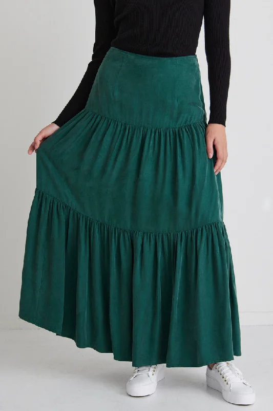 Pippa Forest Cupro Tiered Maxi Skirt