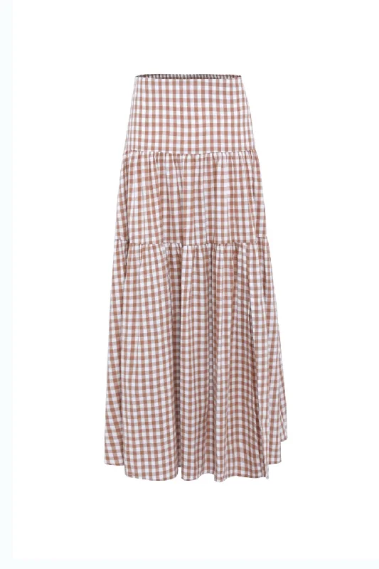 Playful Natural Gingham Tiered Maxi Skirt