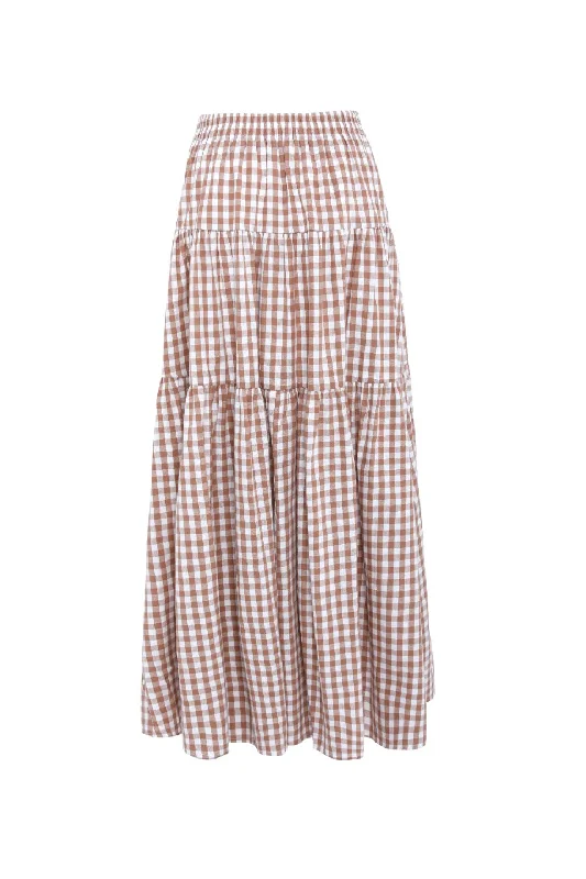 Playful Natural Gingham Tiered Maxi Skirt