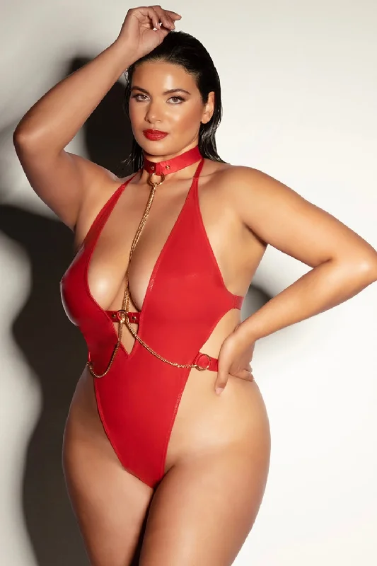 Plus size soft cup vinyl teddy red