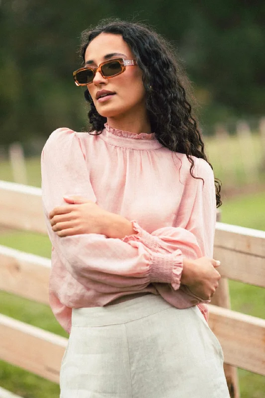 Poet Blush Semi Sheer High Neck Relaxed Top