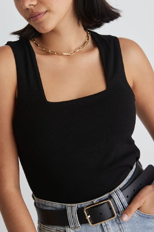 Positive Black Rib Square Neck Tank