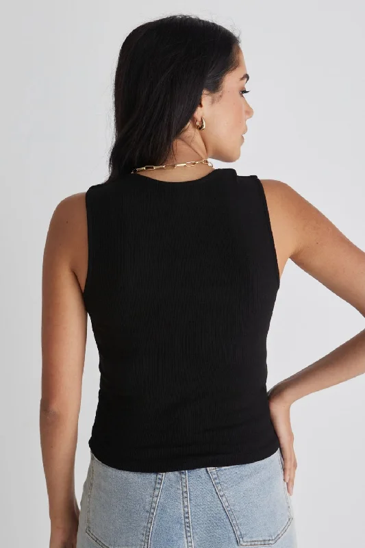 Positive Black Rib Square Neck Tank