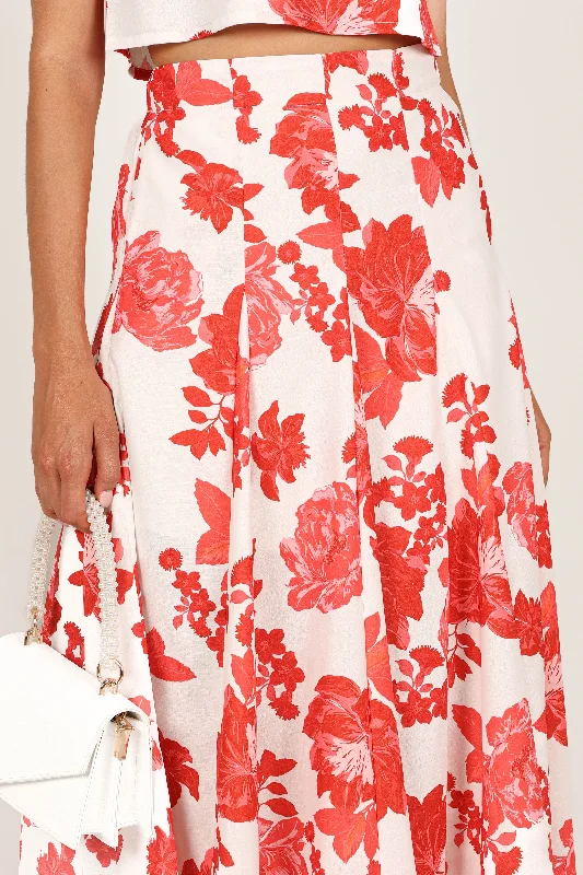 Renee Midi Skirt - Red Floral