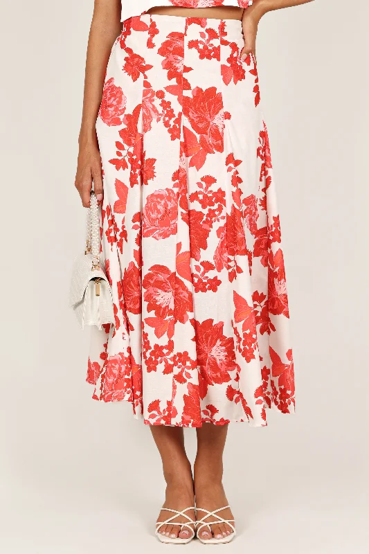 Renee Midi Skirt - Red Floral