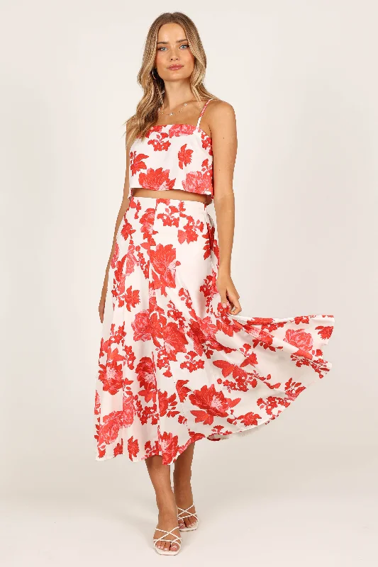 Renee Midi Skirt - Red Floral