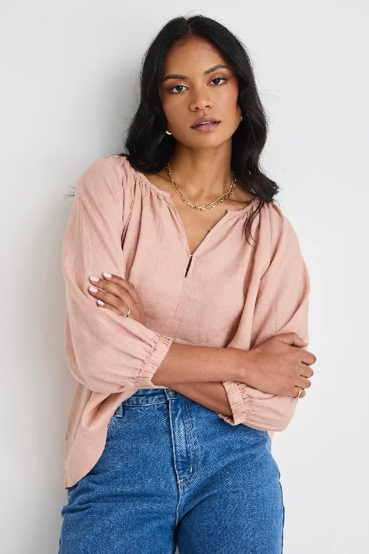 Revolutionary Caramel Linen Relaxed LS Top