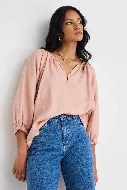 Revolutionary Caramel Linen Relaxed LS Top