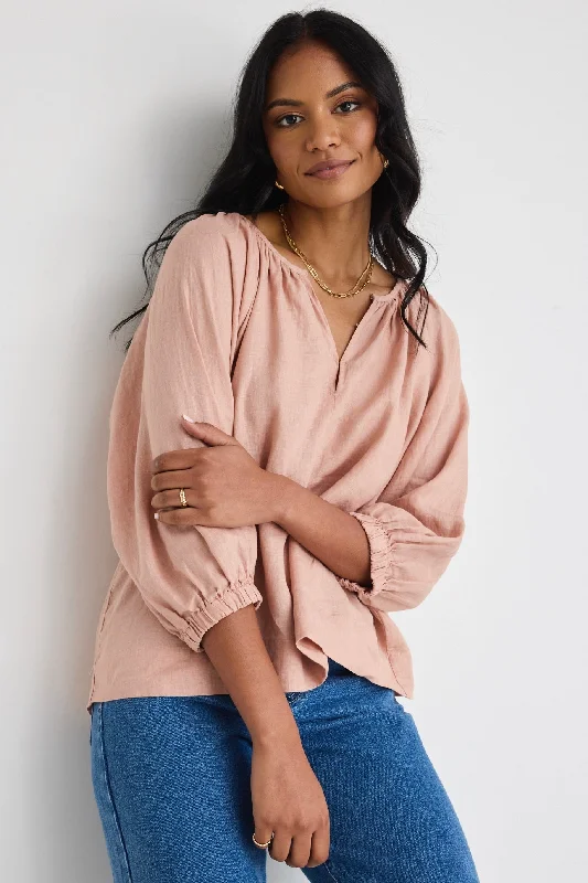 Revolutionary Caramel Linen Relaxed LS Top