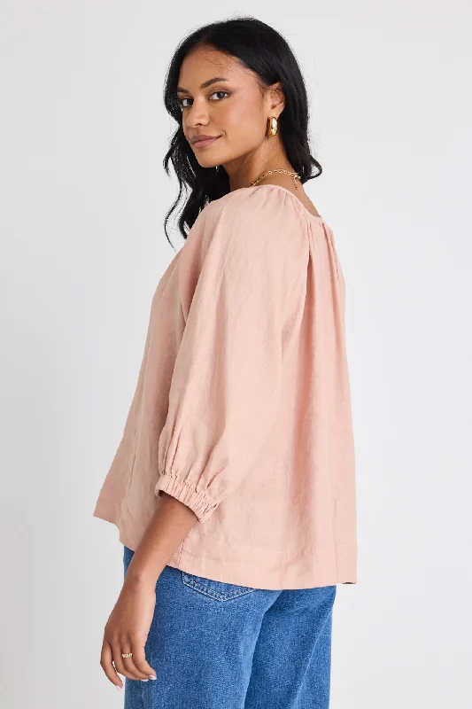 Revolutionary Caramel Linen Relaxed LS Top