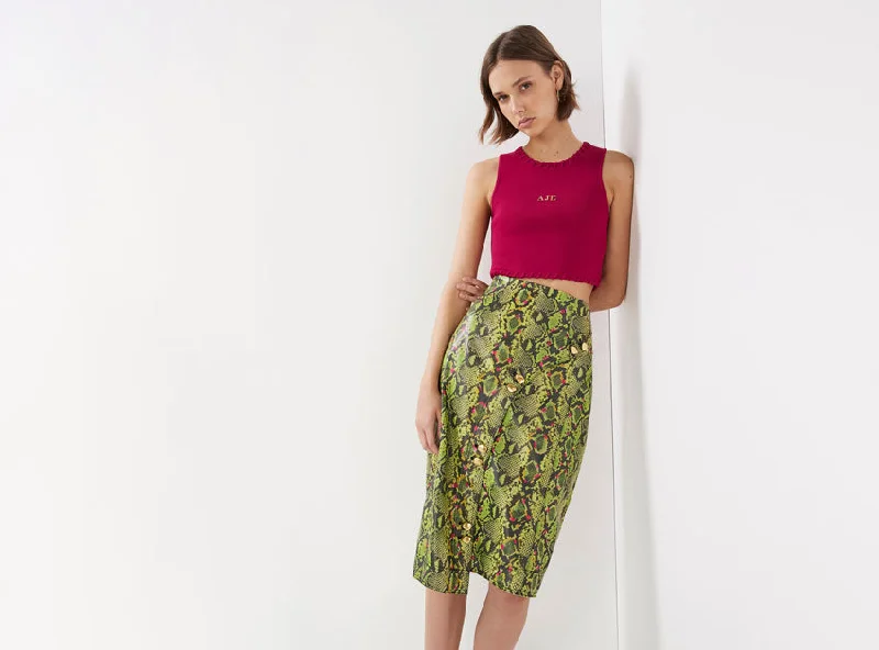 Serpentine Vegan Leather Midi Skirt