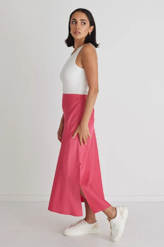 Serpentine Fuschia Satin Bias Cut Skirt