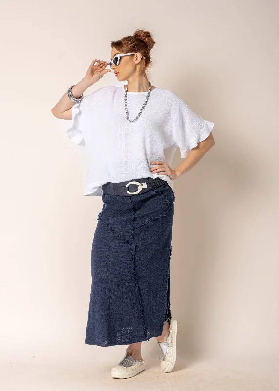 Skyla Linen Skirt in Navy