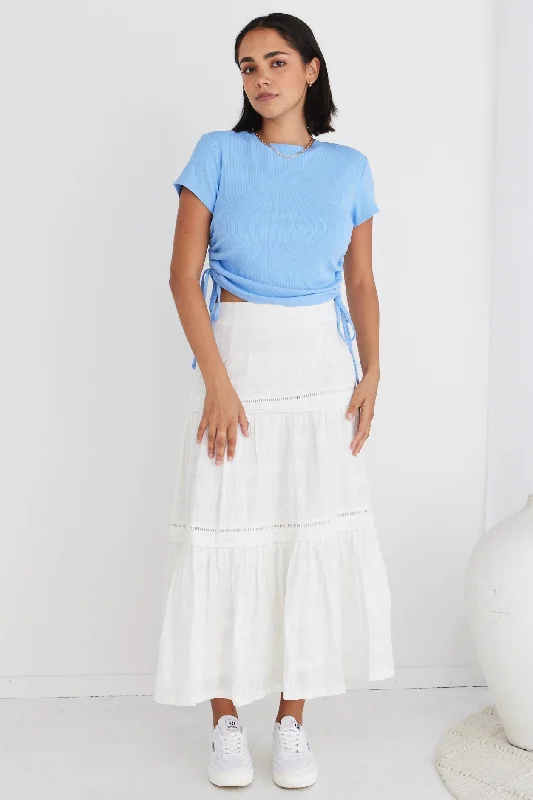 Sleepless White Tiered Pintuck Maxi Skirt