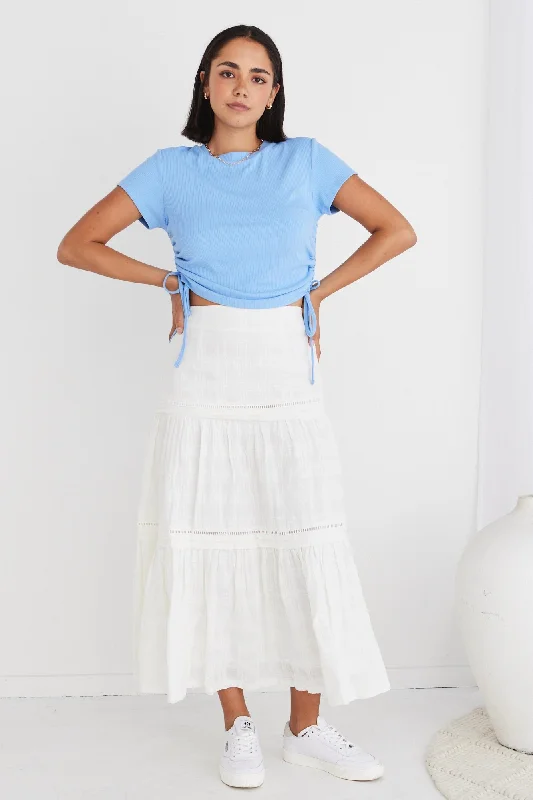 Sleepless White Tiered Pintuck Maxi Skirt