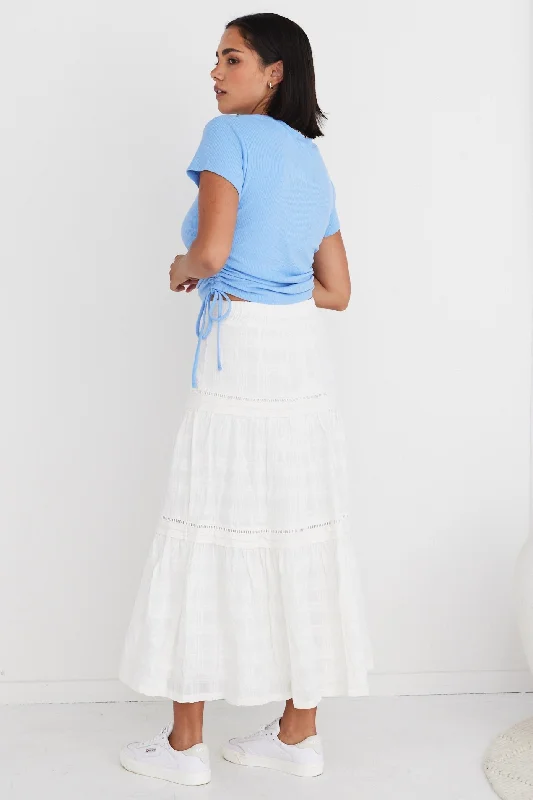 Sleepless White Tiered Pintuck Maxi Skirt