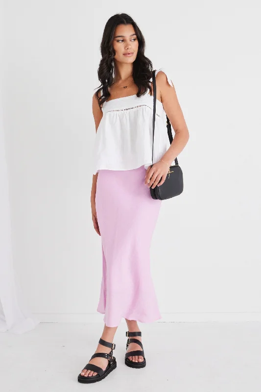 Soulmate Pink Lilac Linen Bias Midi Skirt