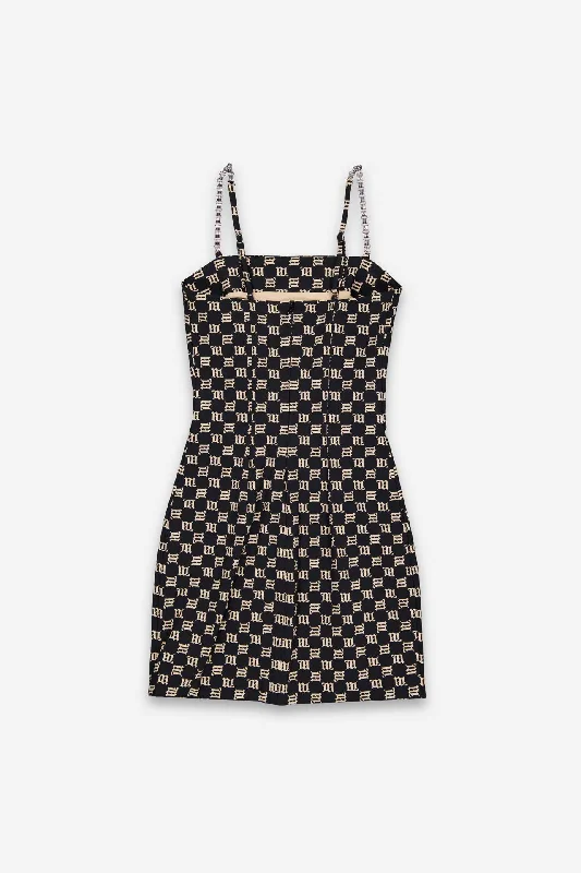 Monogram Spaghetti Mini Dress Black/ Beige