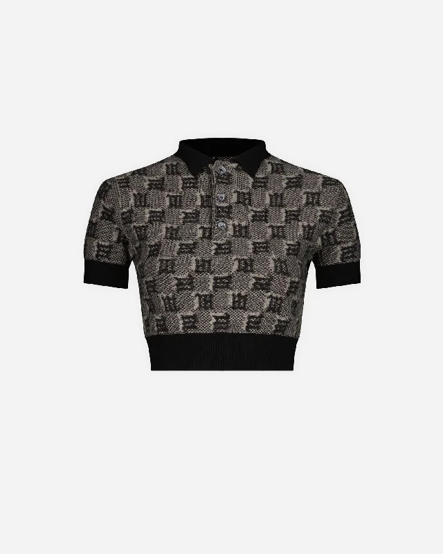 Jacquard Silk Blend Monogram Polo Top