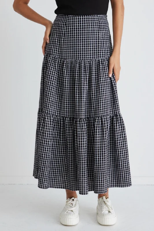 Stella Black Gingham Deep Basque Tiered Midi Skirt