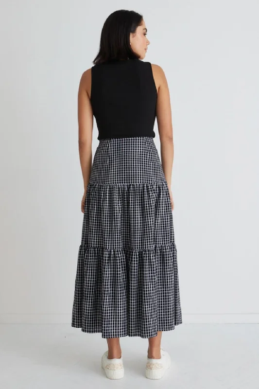 Stella Black Gingham Deep Basque Tiered Midi Skirt